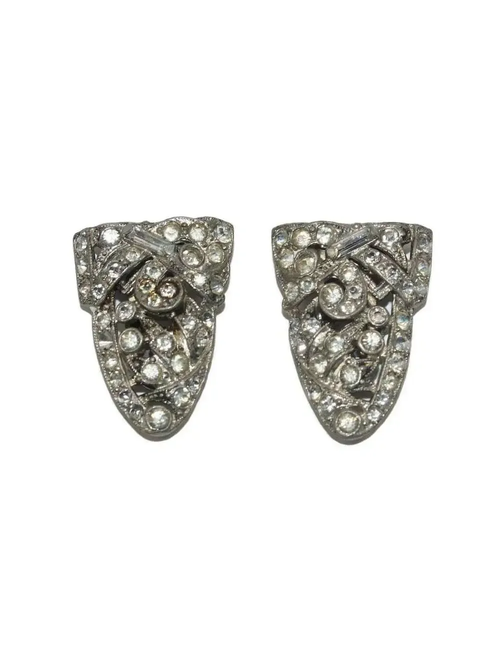 1930s VTG Coro Duette Silver Tone and Stones Brooch, Converts to Fur Clips.
